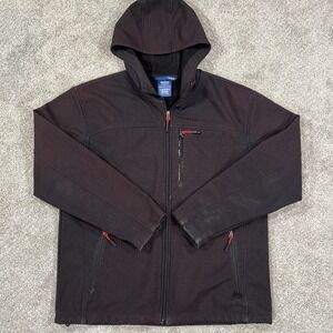 Reebok Softshell Jacket Men's L Black Hooded Full Zip Fleece‎ Lined Pockets